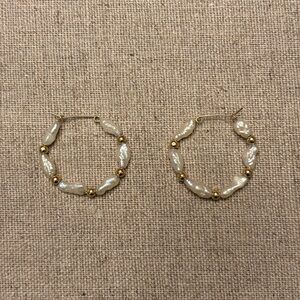 Freshwater Pearl Hoop Earrings Gold Tone Baroque Bridal Lightweight